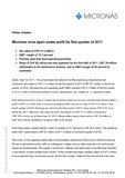 Micronas once again posts profit for first quarter of 2011 Micronas once again posts profit for first quarter of 2011
